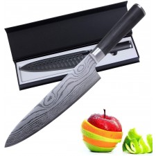 Kingstar Professional 8 인치 주방 칼, 프리미엄 일본어 고 탄소 스테인레스 스틸 주방 클래식 요리사의 칼 칼집이있는 고급 요리사 칼 선물 상자 (검은 색 손잡이. 흰 칼날)