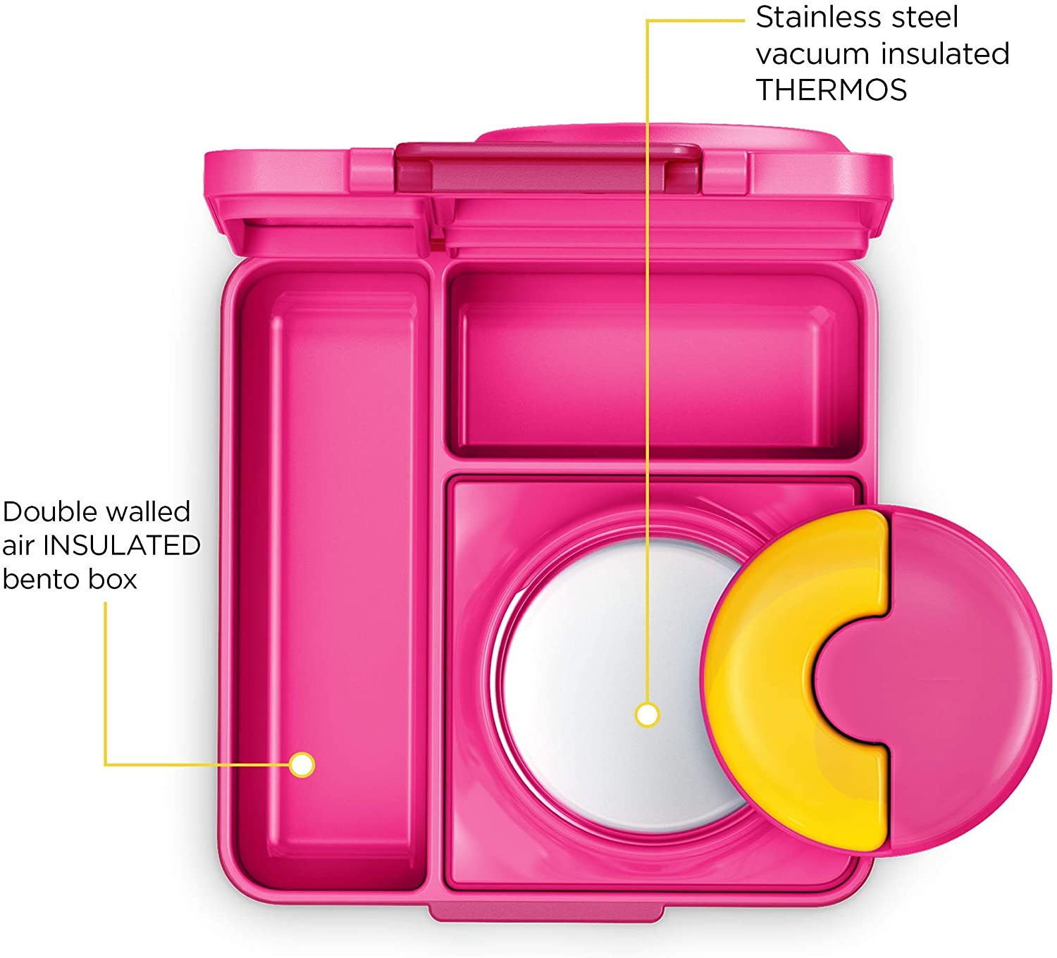 아이들을 위한 옴ieBox Bento박스 단열 및 누출 입증 도시락 식품-보온병 3개-온도대 2개-(핑크 베리)