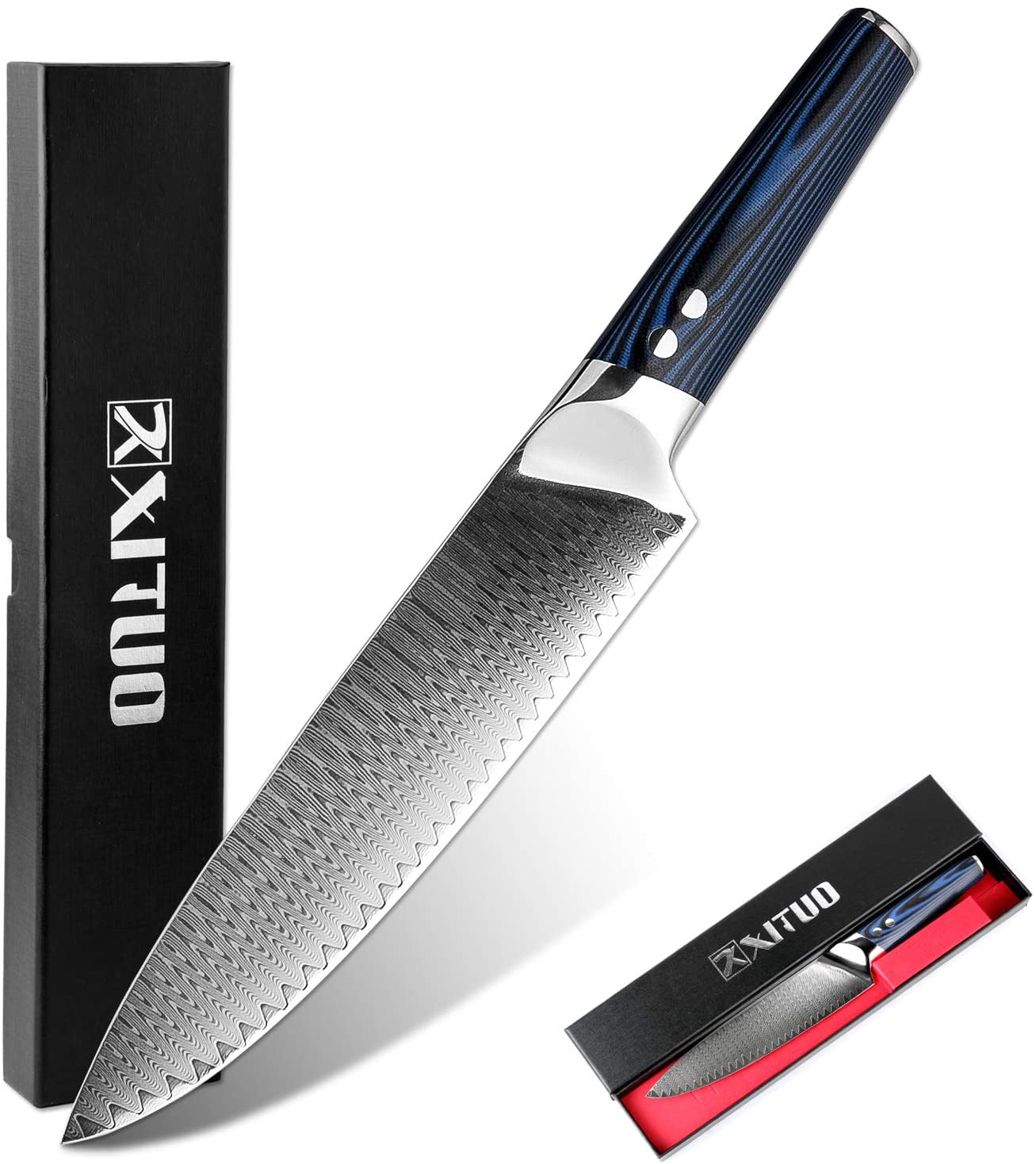 XITUO 8 인치 주방장 칼 일본 VG 10 고 탄소 다마스커스 스테인레스 스틸 주방 칼, 인체 공학적 Micarta 손잡이와 면도날 날카로운 칼날, 육류, 과일 및 야채 취급