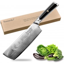 Cleaver Knife - Sunnecko 7inch 중국 요리사 칼 야채 칼 다마스커스 강철 G10 손잡이 얼룩 방지제