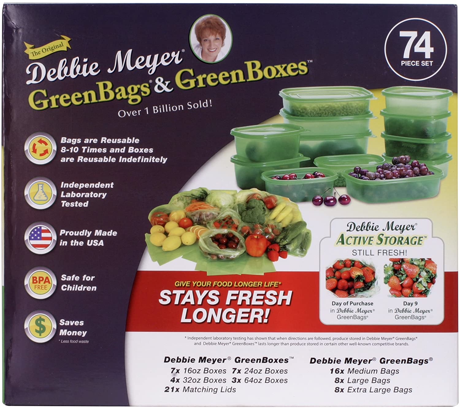 Debbie Meyer 5165462 GreenBox & GreenBags, 74-Piece, Green