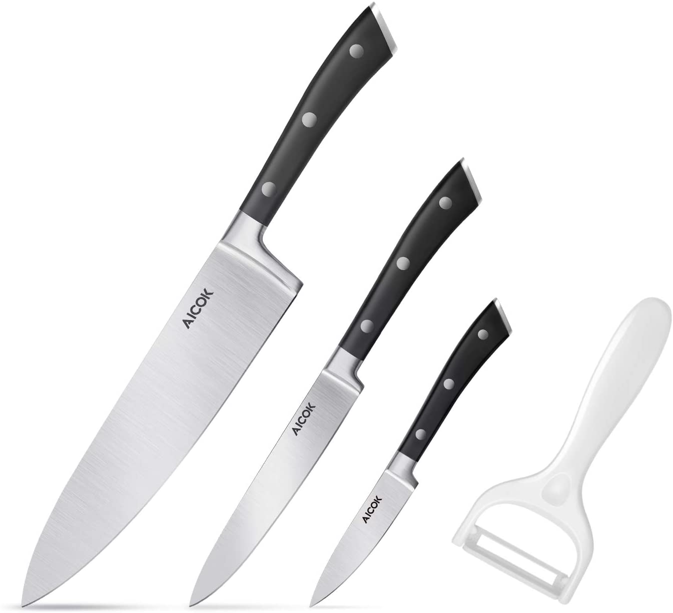 요리사 칼 Aicok Professional Chef Knife Set, 4 피스 요리사 칼, 독일 고 탄소 스테인레스 스틸 주방 칼은 과일, 야채, 고기, 육류 절단, 깎기, 절단