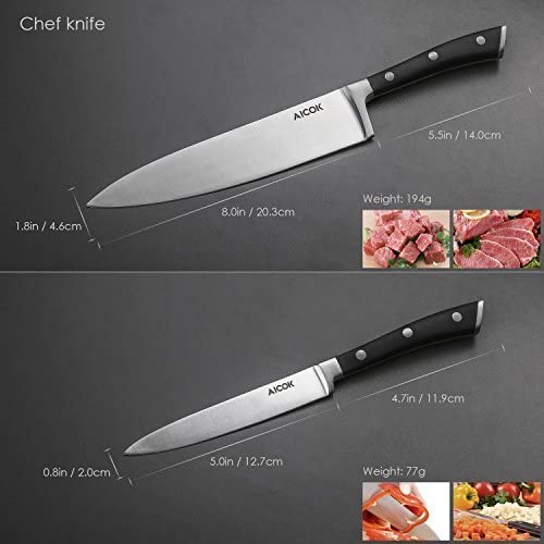 요리사 칼 Aicok Professional Chef Knife Set, 4 피스 요리사 칼, 독일 고 탄소 스테인레스 스틸 주방 칼은 과일, 야채, 고기, 육류 절단, 깎기, 절단