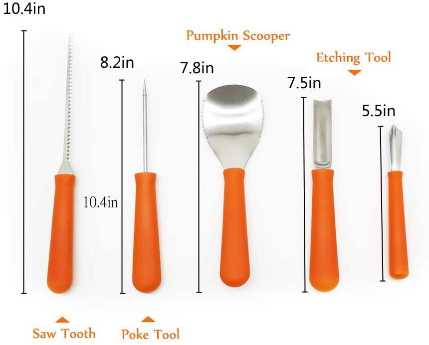 할로윈 전문 호박 조각 도구 키트 스테인레스 스틸 절단 용품 튼튼한 조각 세트 10 스텐실 오렌지와 5 조각