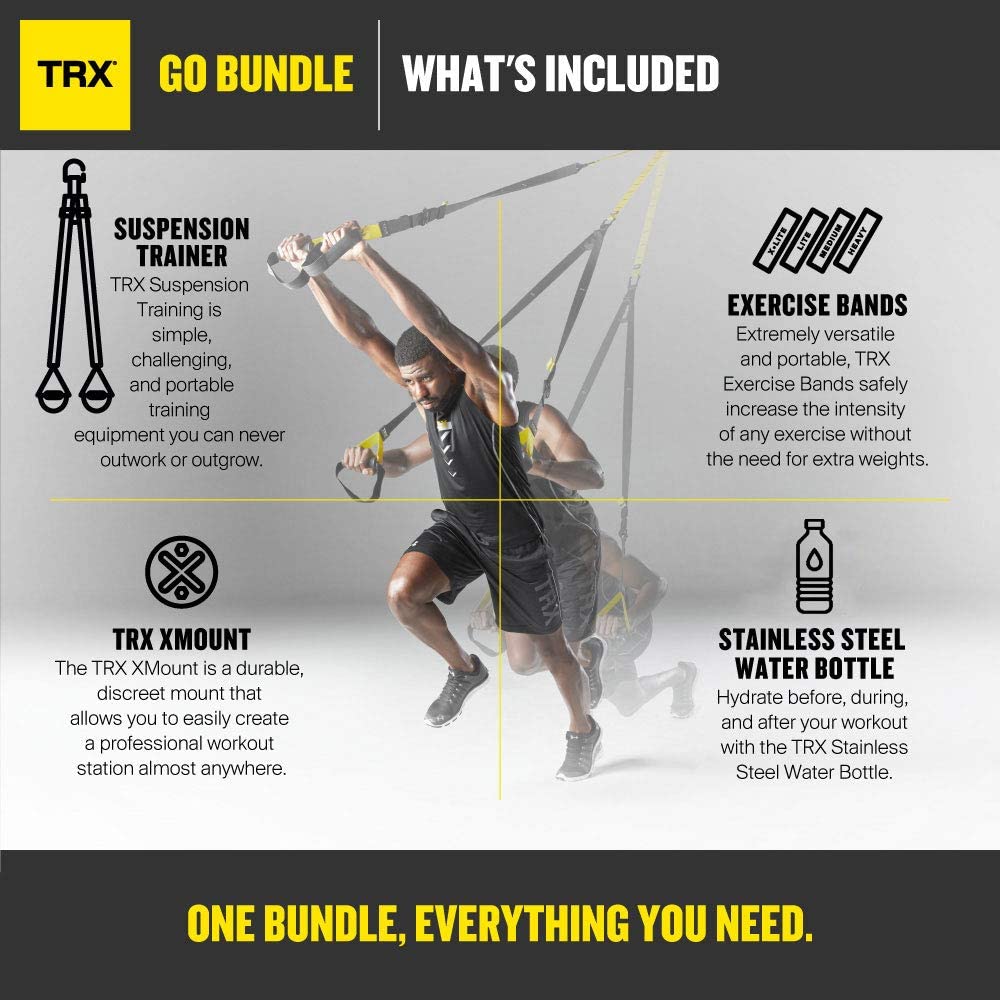 TRX GO 번들 : GO 서스펜션 트레이너, 트레이닝 Xmount, 4 개의 미니 밴드 및 TRX 트레이닝 트레이닝 세트 포함 스테인레스 스틸 워터 보틀