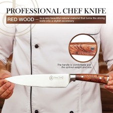 붉은 나무 손잡이가있는 8 인치 전문 요리사 나이프 - 전문가 용 MultiUse 주방장이 칼을 자르고, 썰고, 깎는 칼 - 샤프 카본 스틸 블레이드 및 로즈 나무 손잡이 - 선물 상자