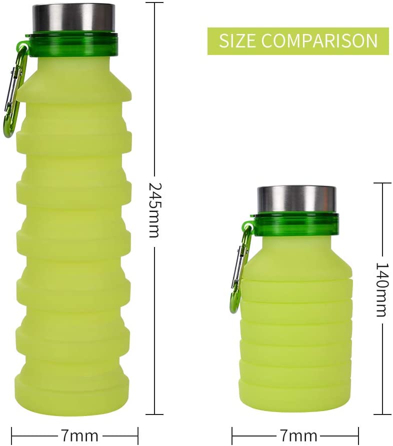 ZOORON Collapsible Water Bottle, BPA 무료 실리콘 접이식 여행용 워터병 세트 여행용 및 옥외용으로 디자인 된 Carabiner가있는 경량 / 친환경 수병 (B-Blue + Green 2Pack)