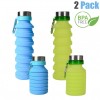 ZOORON Collapsible Water Bottle, BPA 무료 실리콘 접이식 여행용 워터병 세트 여행용 및 옥외용으로 디자인 된 Carabiner가있는 경량 / 친환경 수병 (B-Blue + Green 2Pack)