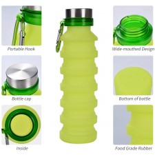 ZOORON Collapsible Water Bottle, BPA 무료 실리콘 접이식 여행용 워터병 세트 여행용 및 옥외용으로 디자인 된 Carabiner가있는 경량 / 친환경 수병 (B-Blue + Green 2Pack)