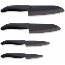 쿄 세라 Advanced Ceramic Revolution 4 피스 나이프 세트 : 6 인치 주방장의 Santoku, 5.5 인치 Santoku, 4.5 인치 유틸리티 및 3 인치 파링 블랙 손잡이 / 블랙 블레이드 포함