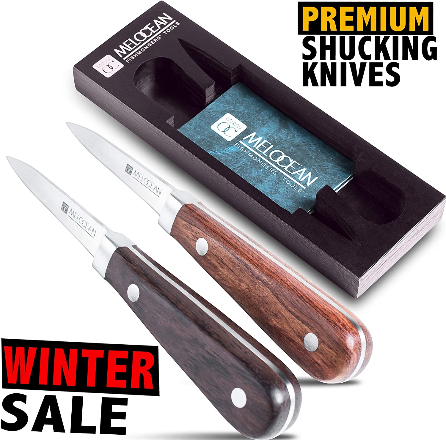 Oyster Shucking Knife 2 개 세트 - 전문가 용 굴 칼 Knuck Shucker Clam Opener Kit - 멋진 보너스 전자 책 및 브로셔 포함