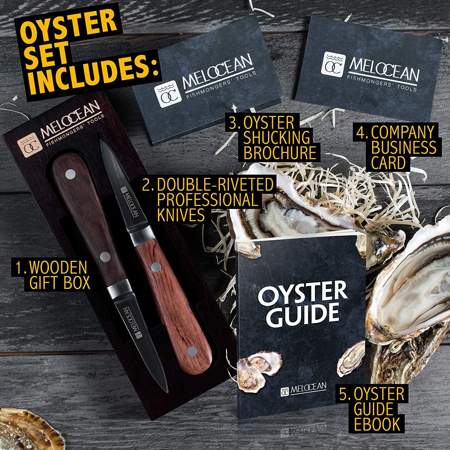 Oyster Shucking Knife 2 개 세트 - 전문가 용 굴 칼 Knuck Shucker Clam Opener Kit - 멋진 보너스 전자 책 및 브로셔 포함