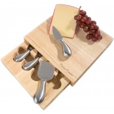 치즈 보드 5 조각 세트 매일 스테인레스 스틸 도구와 나무 커팅 블록, 엔터테인먼트, 소풍, 선물 8.6 x 8.25 Classic Cuisine