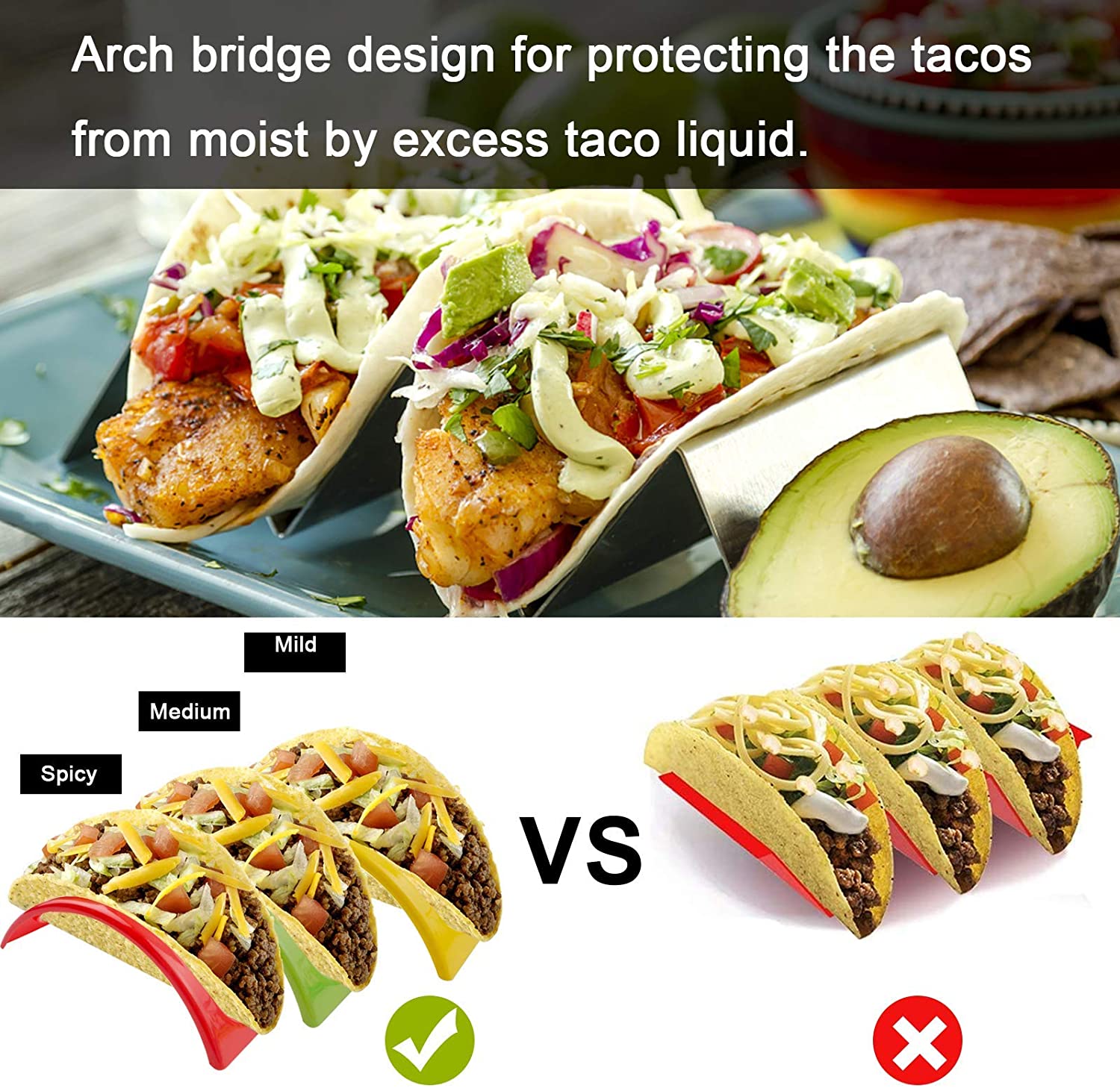 18Pcs Taco 홀더 스탠드 세트, 컬러풀 플라스틱 타코 쉘 홀더 타코 플레이트 푸드 홀더, 타코 트레이 랙 for Taco 화요일 Taco Bar Taco 파티 용품(빨간색, 노란색, 녹색):