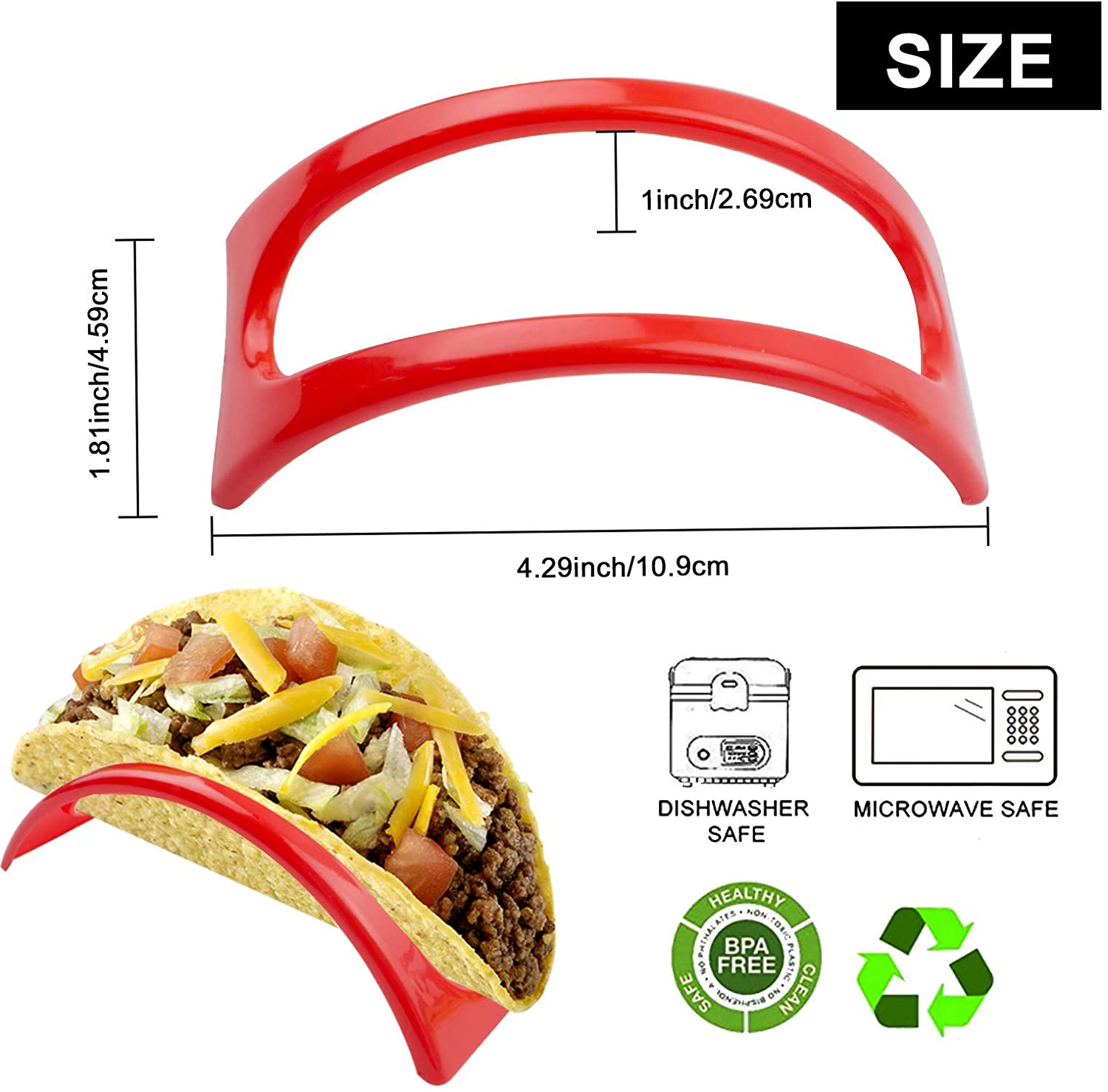 18Pcs Taco 홀더 스탠드 세트, 컬러풀 플라스틱 타코 쉘 홀더 타코 플레이트 푸드 홀더, 타코 트레이 랙 for Taco 화요일 Taco Bar Taco 파티 용품(빨간색, 노란색, 녹색):