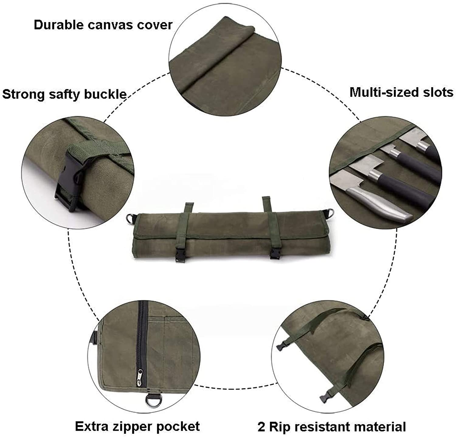 셰프 나이프 롤 백 - 나이프 포켓 11개, 최대 18.8인치의 주방용 나이프 도구 케이스, 왁스 칠이 된 캔버스 일본 나이프 세트 케이스, 고기 식칼용 휴대용 여행 도구 롤 파우치, 나이프 케이스
