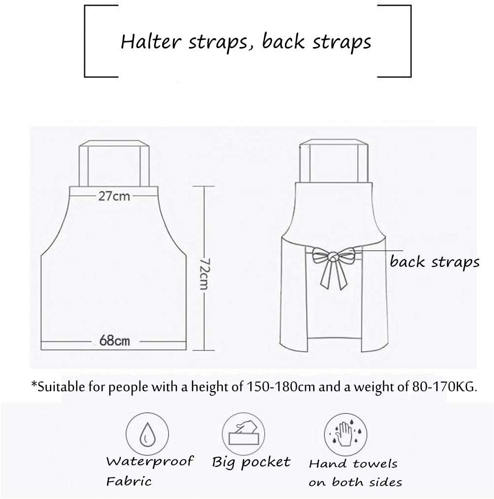 수건 디자인, 방수, 발톱, 여성을위한 만화 앞치마가있는 중 안 새로운 조정 가능한 앞치마,1 개 (흰색)