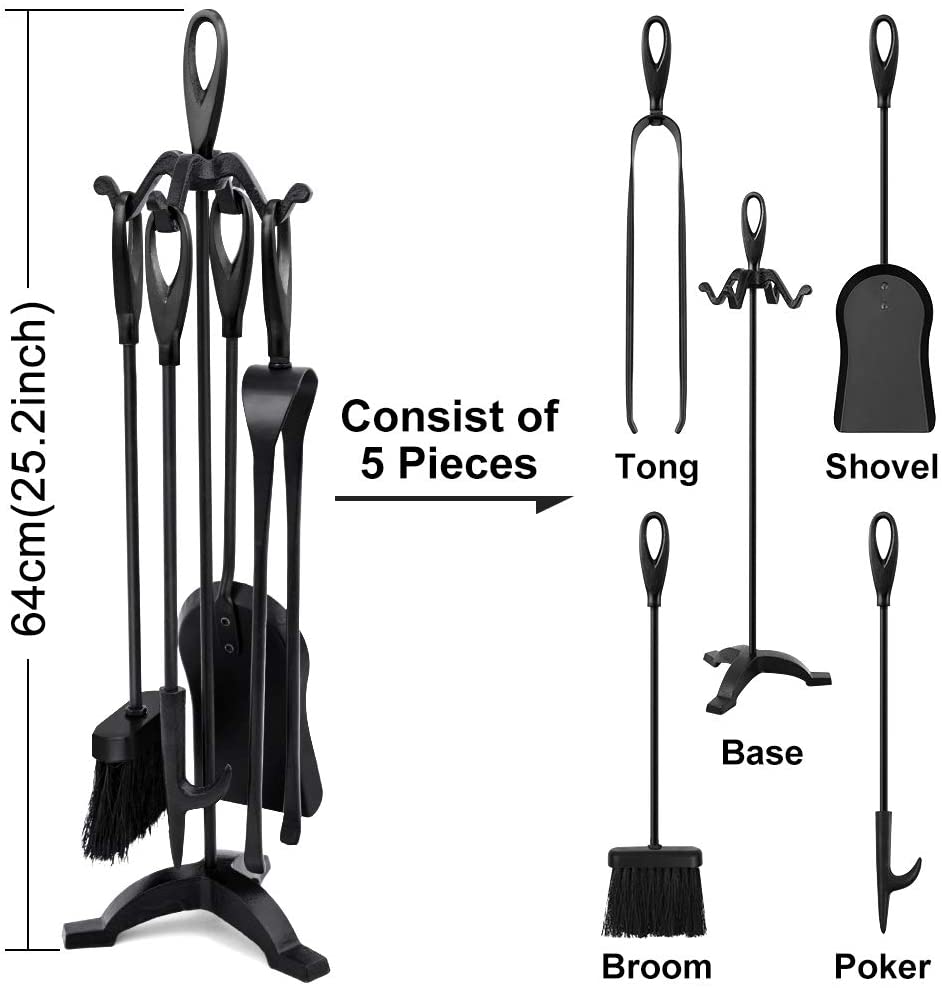 Amagabeli 5 벽난로 세트 벽난로 칼렌지 Lienbacher 굴뚝 칼기 내부 벽난로 Zubehor 블랙 굴뚝 세트 벽난로 웨어그레이브 수제 철 카미 칼붙이 벽난로 도구 세트 화재 구덩이 스탠드