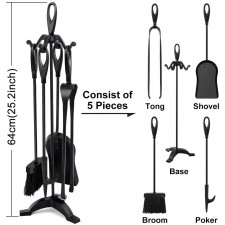 Amagabeli 5 벽난로 세트 벽난로 칼렌지 Lienbacher 굴뚝 칼기 내부 벽난로 Zubehor 블랙 굴뚝 세트 벽난로 웨어그레이브 수제 철 카미 칼붙이 벽난로 도구 세트 화재 구덩이 스탠드