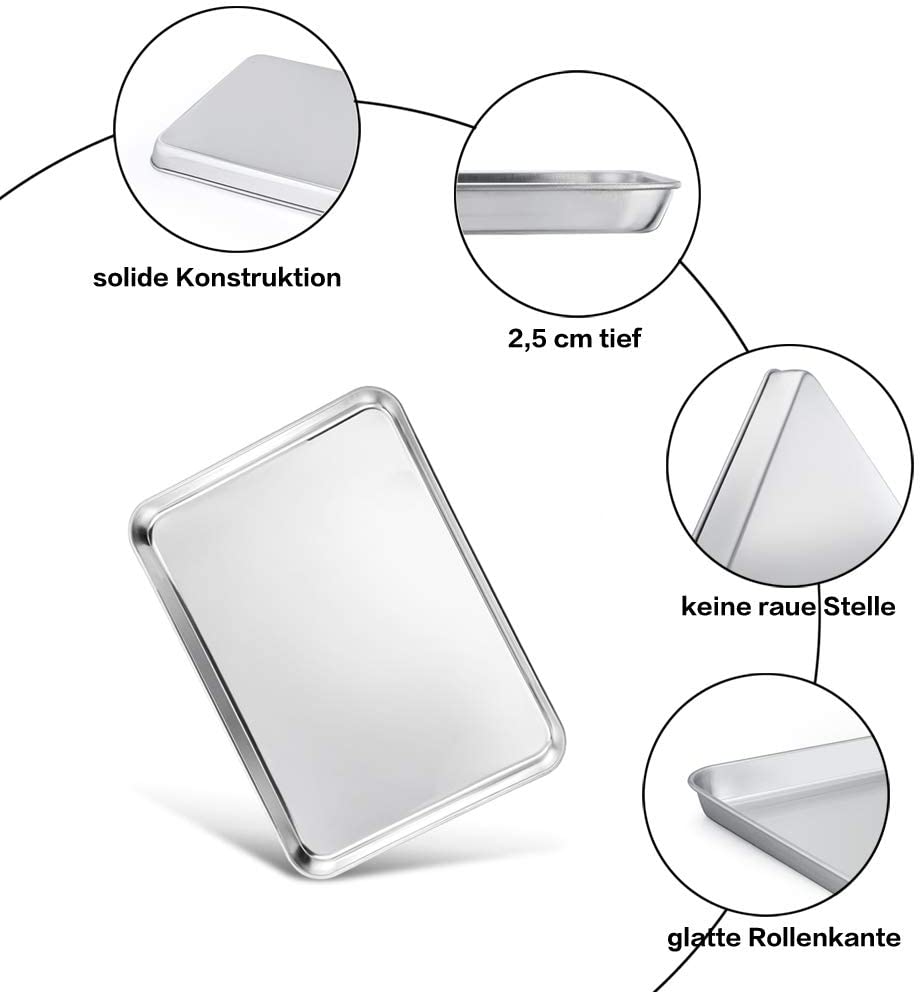 스테인레스 스틸 작은 베이킹 접시 미니 오븐 접시와 케이크 그릴, 23 x 18 x 2.5, 건강하고 무독성, 청소하기 쉽고 기계 저항이있는 TEAMFAR 베이킹 트레이