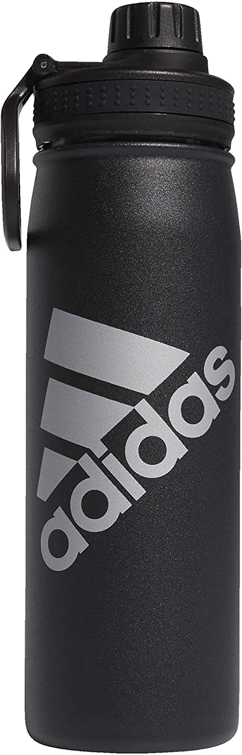 adidas Unisex 18/8 스테인레스 스틸 600ML 핫 / 콜드 절연 금속 병, 블랙 / 실버, ONE SIZE