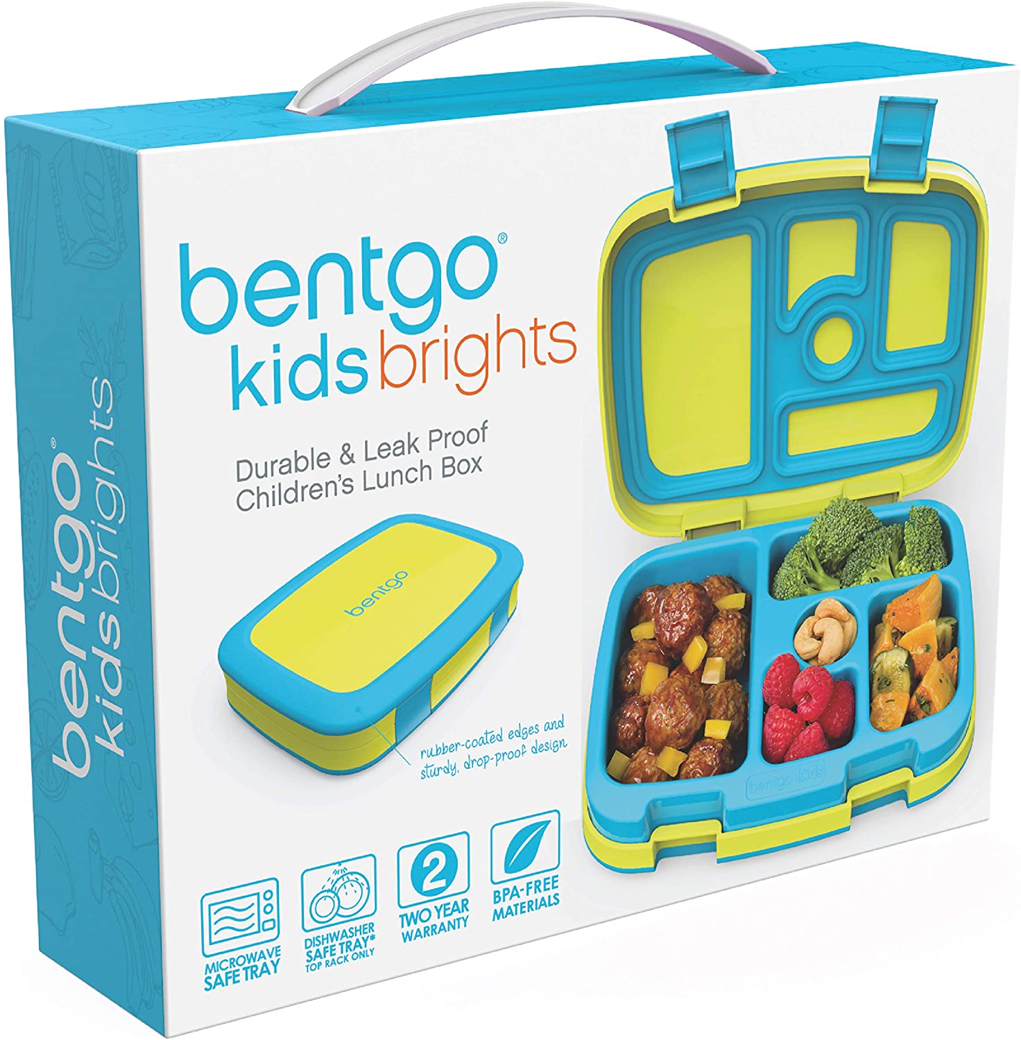 Bentgo Kids Brights – 누수 방지, 5 구획 도시락 스타일 키즈 도시락 – 3-7 세의 이상적인 부분 크기 – BPA-free 및 식품 안전 재료 (Citrus Yellow)