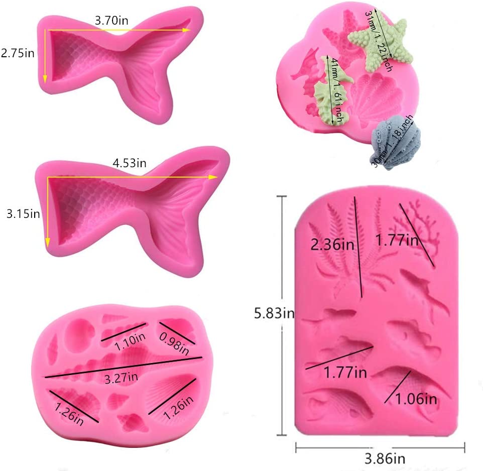 해양 테마 퐁당 실리콘 몰드, 조개, 인어 꼬리, 해초, 산호, 물고기 인어 테마 케이크 장식, 초콜릿, 사탕, 퐁당, 폴리머 클레이, 공예 프로젝트 DIY 수제 베이킹 도구