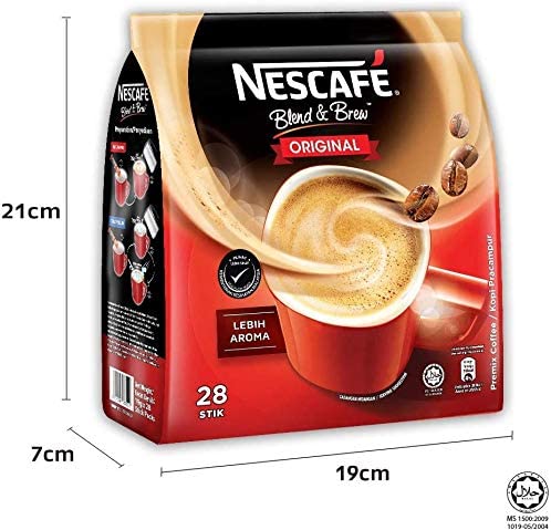 Nescafé 3 in 1 인스턴트 커피 스틱 오리지널 – 네슬레 말레이시아에서 수입 된 최고의 아시아 커피 (28 개 스틱)