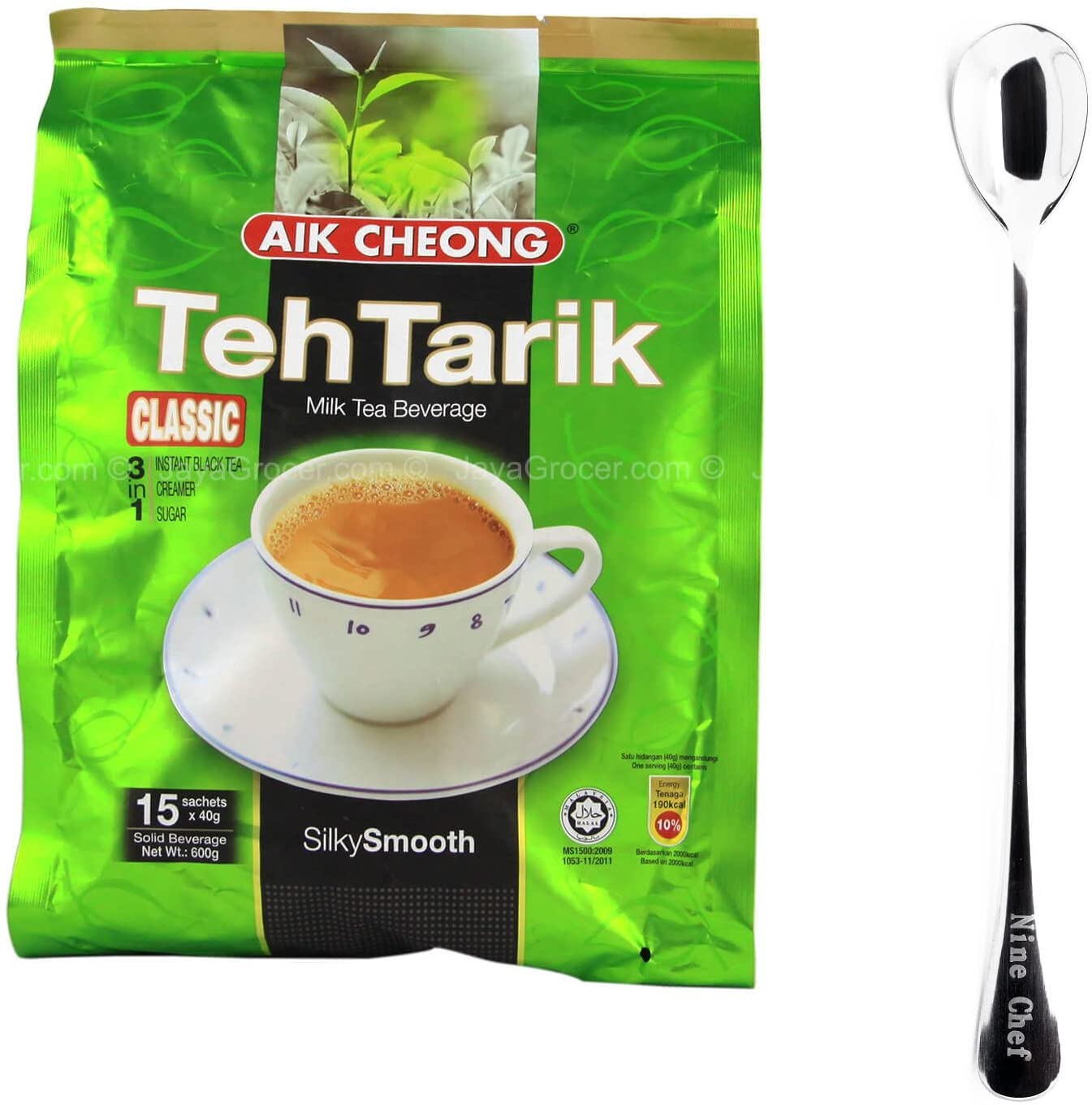 Aik Cheong Classic 3in1 Teh Tarik 밀크티 음료 (3 팩) + 나인 셰프 스푼 1 개