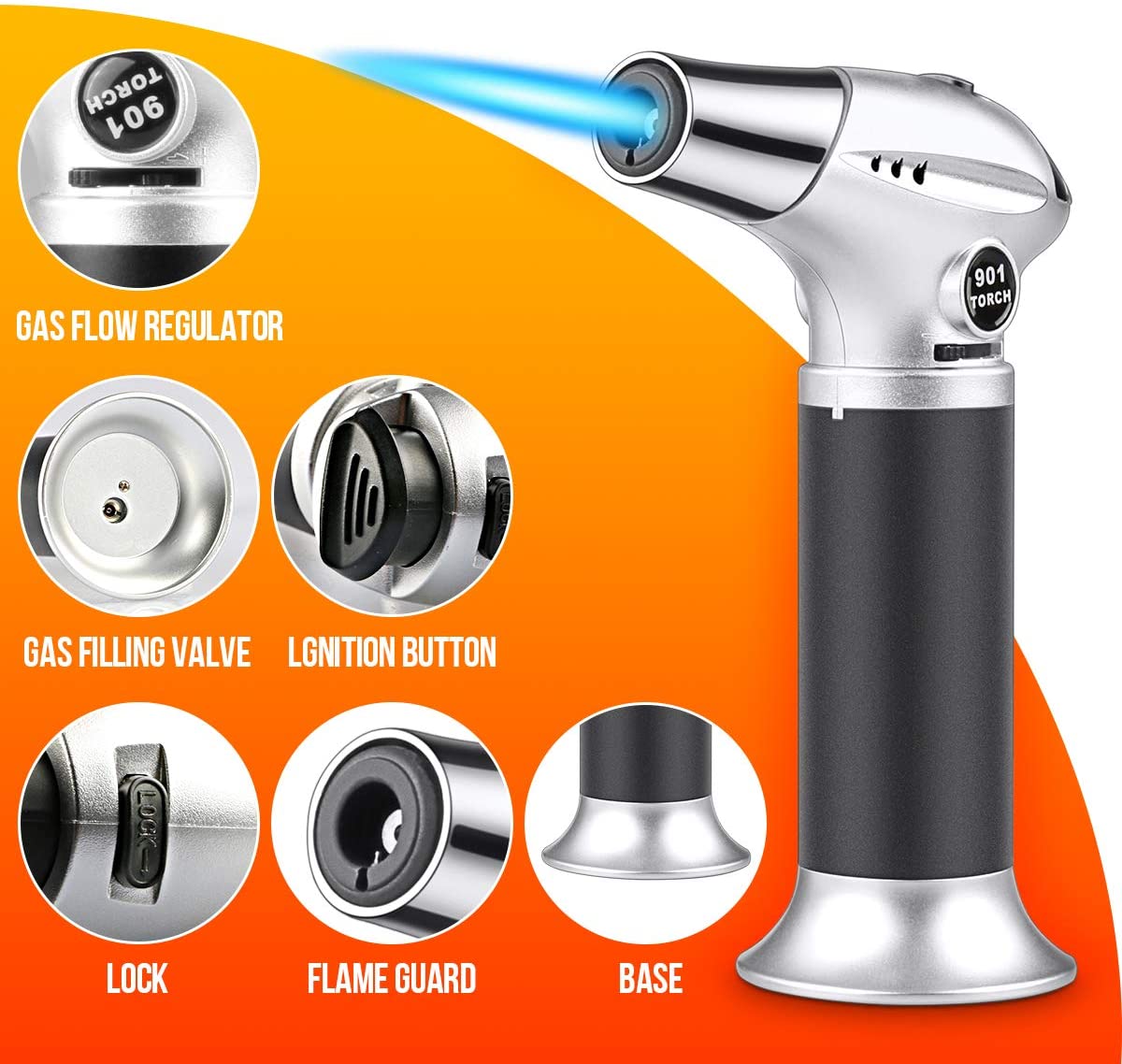 주방 횃불, 렌폭스 전문 주방 토치 부탄 요리 라이터 미니 충전식 가스 토치 와 보안 잠금 및 브릴 크림에 대 한 조정 불꽃©, 공동 mping