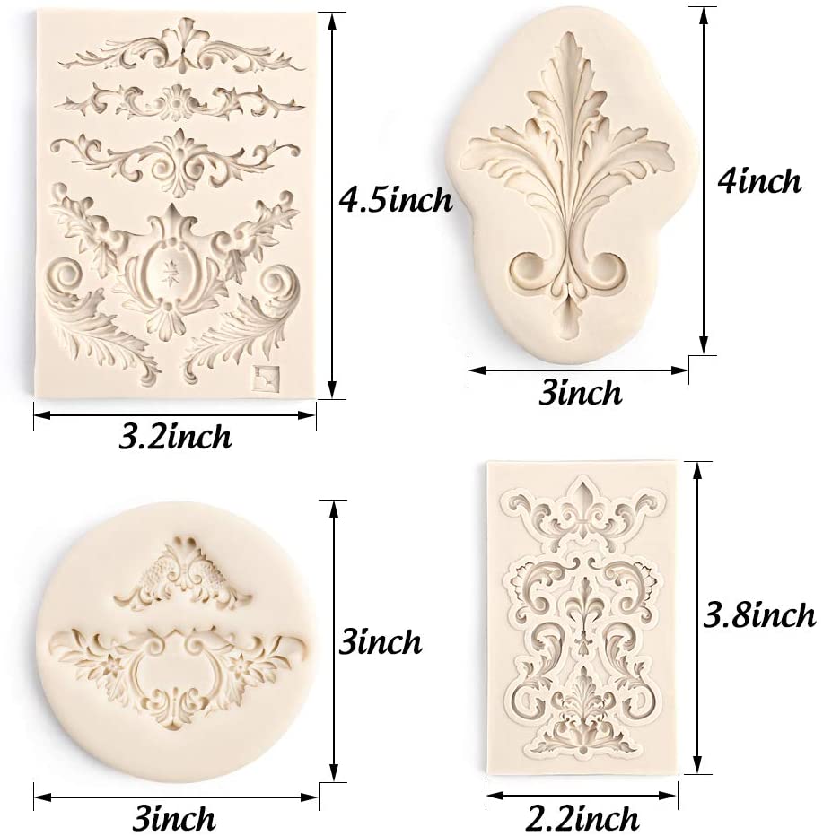 LOVEINUSA 4 Pcs 바로크 실리콘 호던트 몰드, 캔디 폴리머 클레이 슈가 크래프트를 장식하기 위한 필리그리 몰드 3D 스컬프드 플라워 케이크 몰드: 키친 앤 다이닝