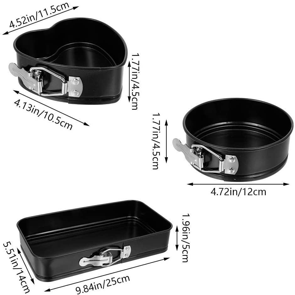 Phoetya Mini Cake Tins 세트, 4'Heart/4'Round/9'Square Springform Cake Tins 치즈케이크 팬, 비스틱 누출 방지 라운드 케이크 Tins Bottle 및 탈부착 가능한 Bottle