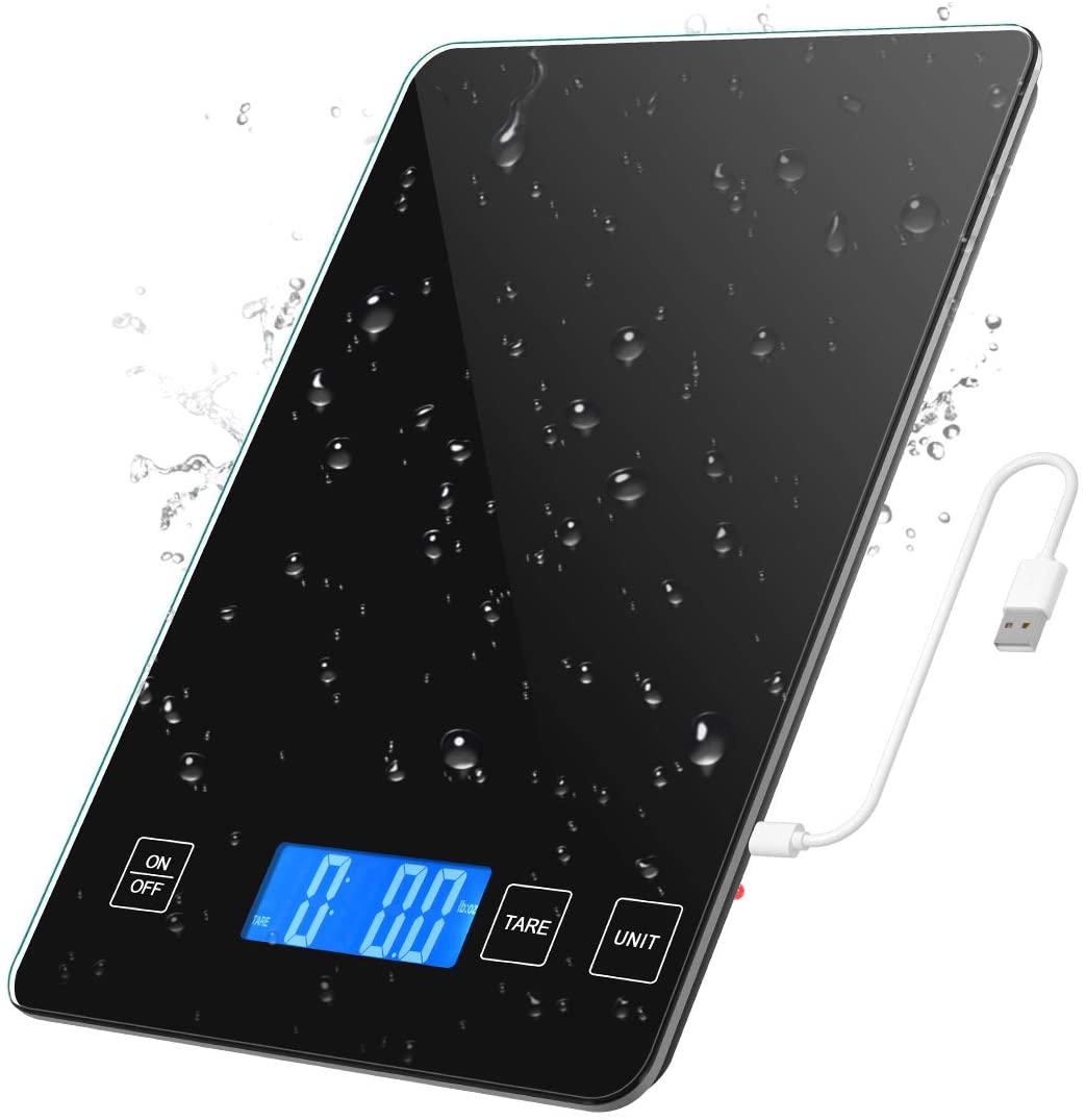 Brifit Digital Kitchen Scale, 10kg / 22lb Food Scale, 1g / 0.1oz 정확한 졸업, 방수 강화 유리 플랫폼, 베이킹 요리 용 고정밀 다기능 저울 (배터리 포함)