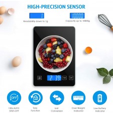 Brifit Digital Kitchen Scale, 10kg / 22lb Food Scale, 1g / 0.1oz 정확한 졸업, 방수 강화 유리 플랫폼, 베이킹 요리 용 고정밀 다기능 저울 (배터리 포함)