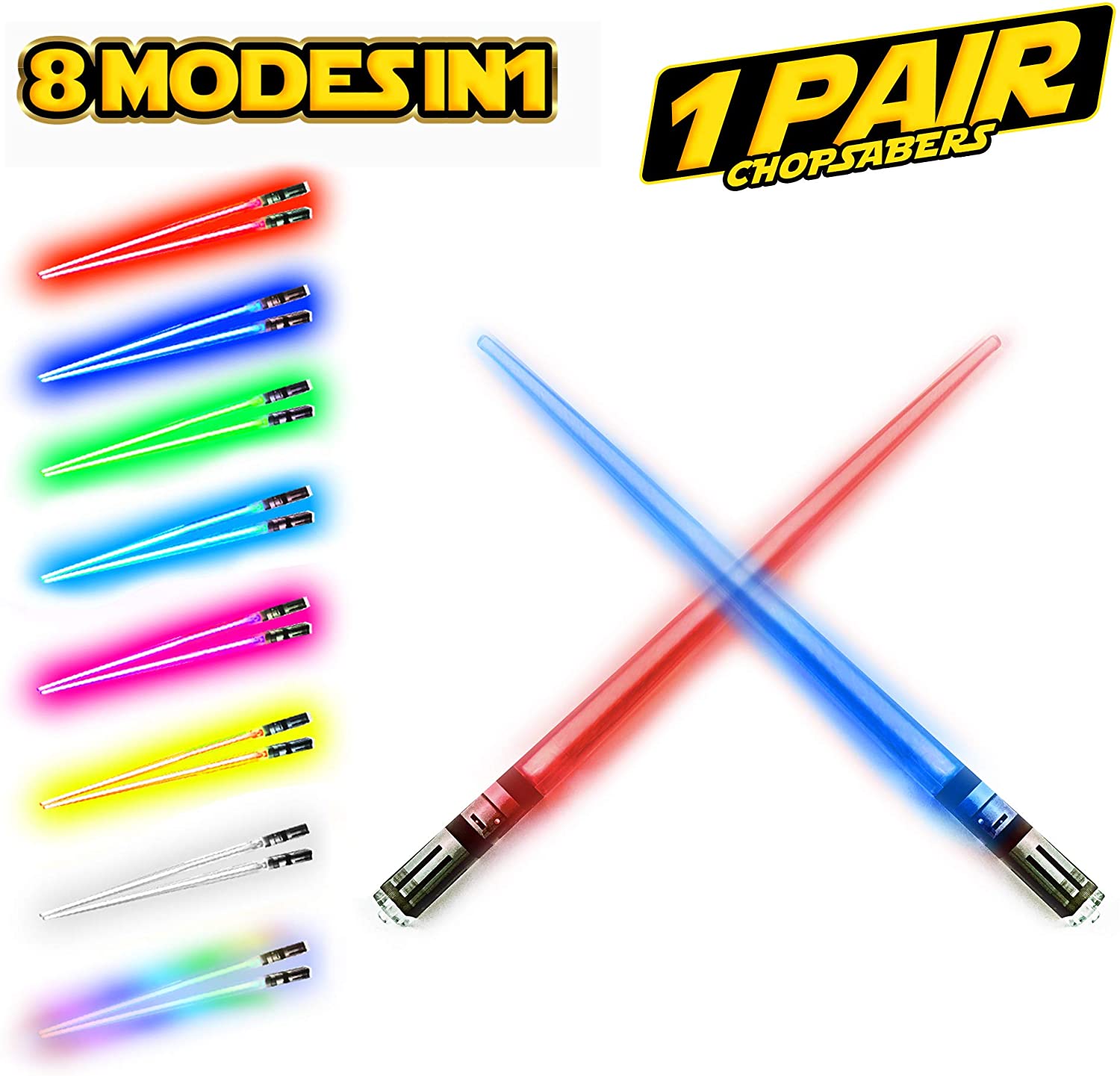 LIGHTSABER CHOPSTICKS LIGHT UP STAR WARS LED 글로 잉 라이트 세이버 찹 스틱 재사용 가능한 스시 라이트 업 세이버 밝은 LED 8 가지 색상 모드-1 쌍