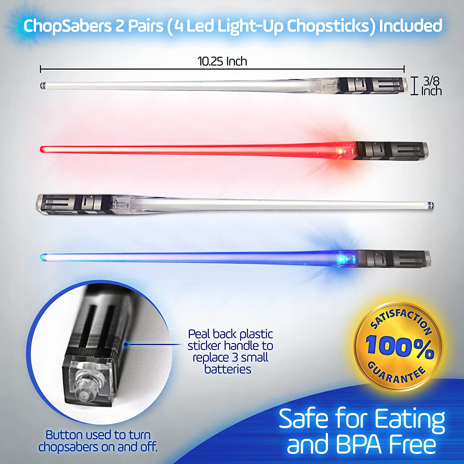 LIGHTSABER CHOPSTICKS LIGHT UP STAR WARS LED 글로 잉 라이트 세이버 찹 스틱 재사용 가능한 스시 라이트 업 세이버 밝은 LED 8 가지 색상 모드-1 쌍