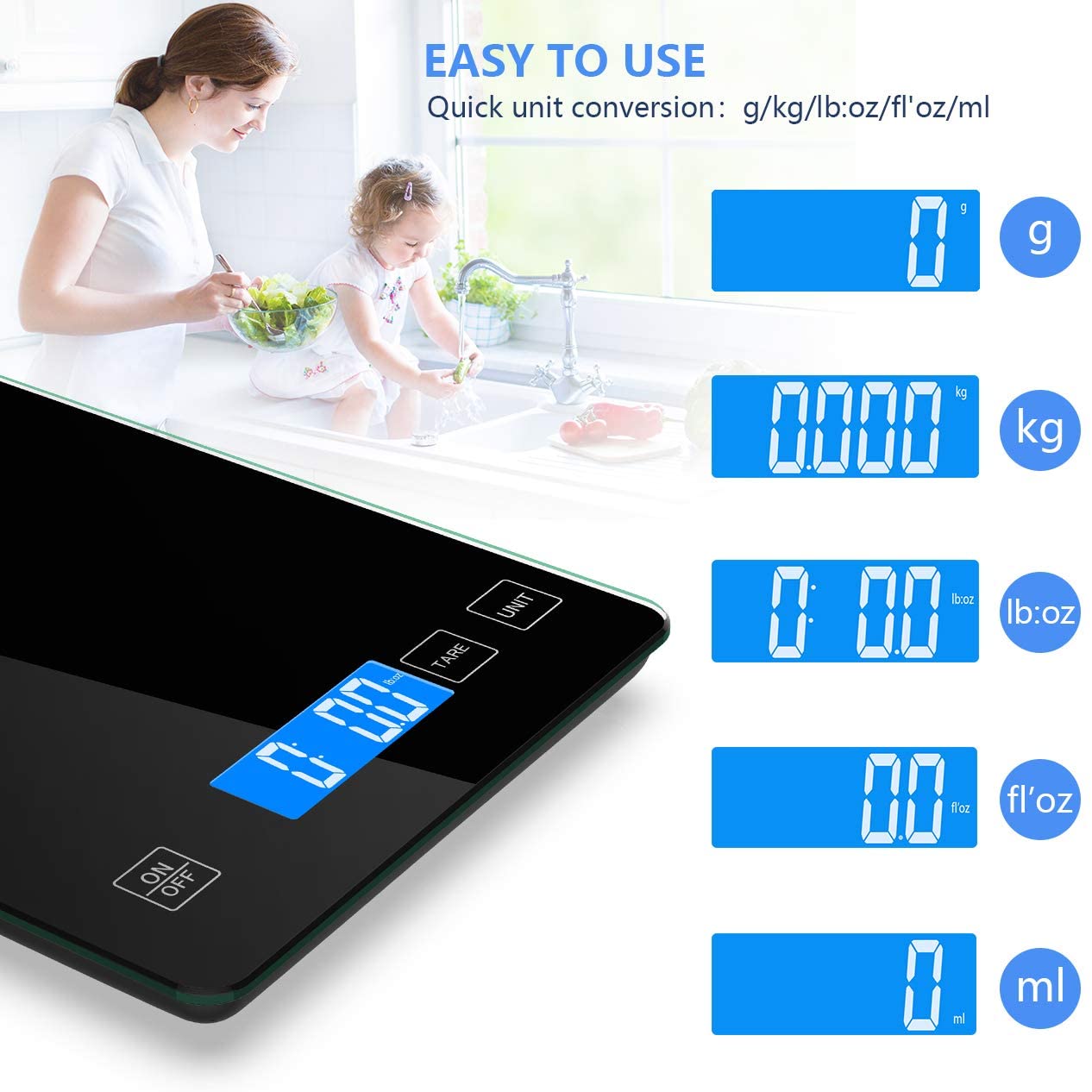 Nicewell Food Scale 디지털 무게 그램 및 온스, 베이킹 요리 용 22lb 주방 저울, 1g / 0.1oz 정확한 눈금, 매끄러운 방수 강화 유리 플랫폼