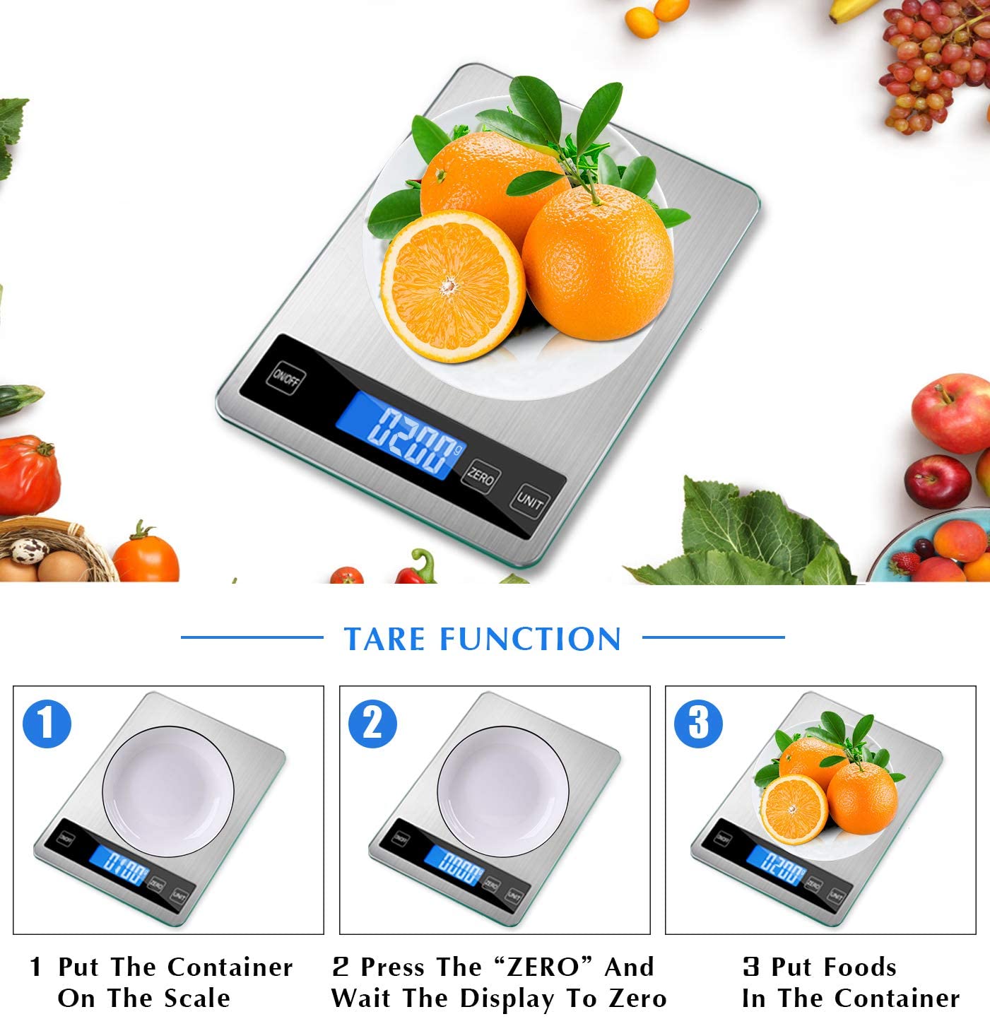 디지털 푸드 스케일, 베이킹 베이킹 용 주방 저울 (10kg / 22lb), 1g / 0.1oz 정밀 눈금, 9 