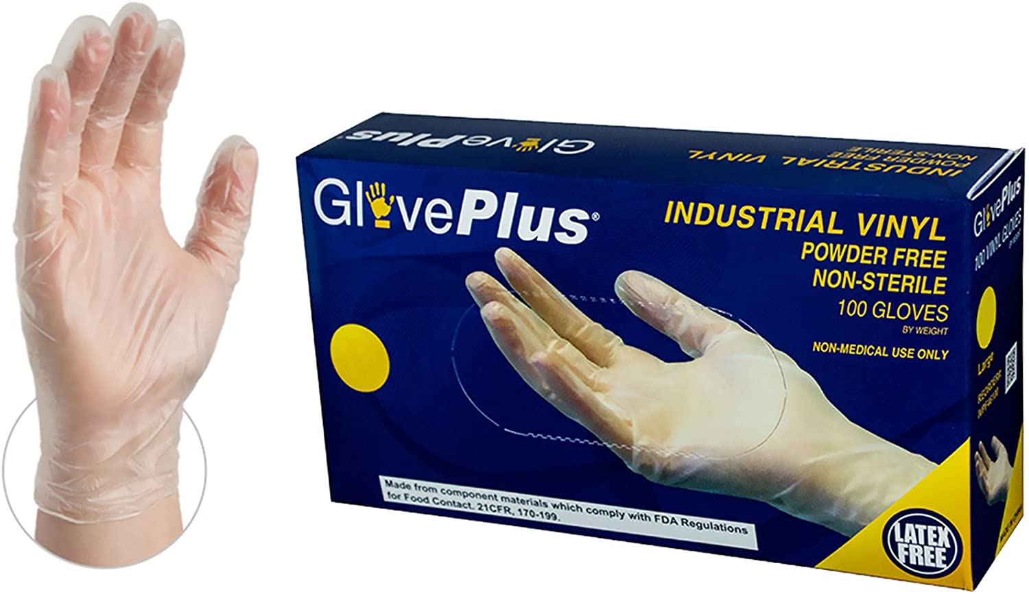 GlovePlus 투명 비닐 산업용 라텍스 프리 일회용 장갑