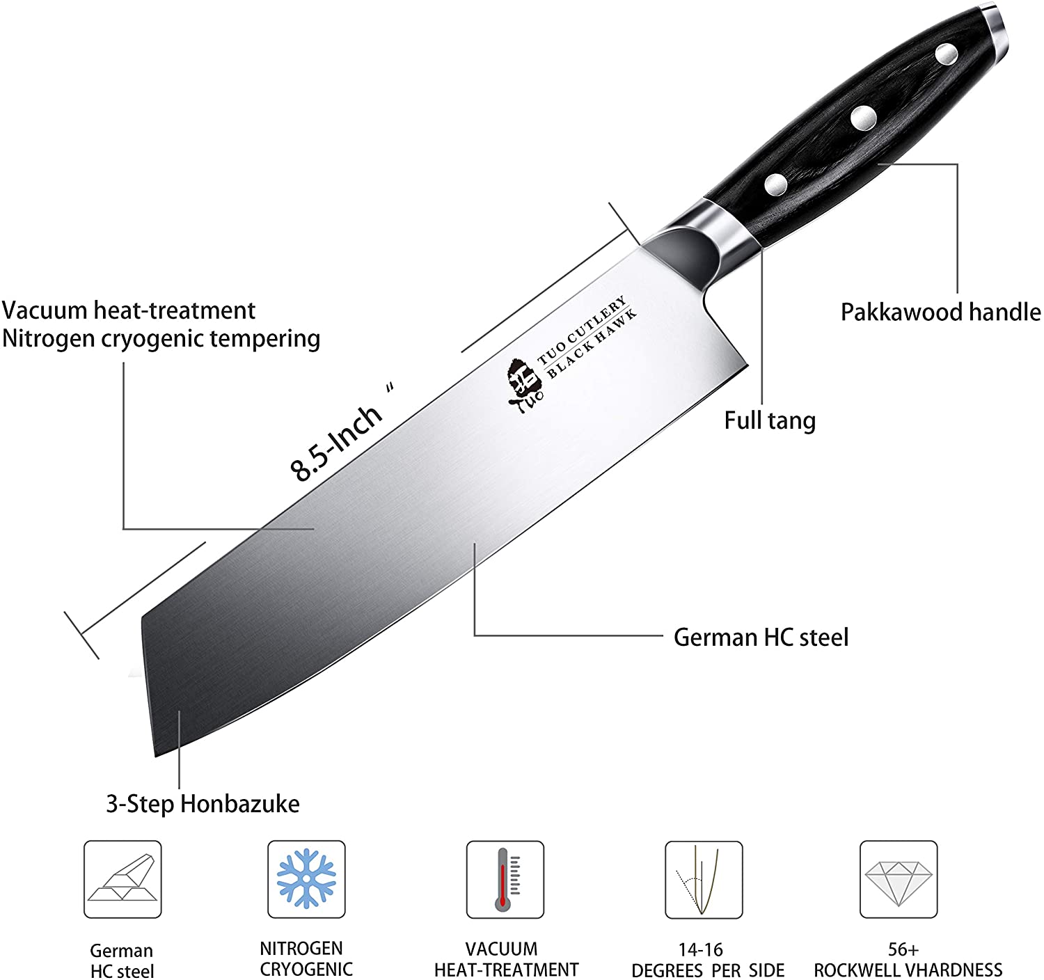 TUO Kiritsuke Knife-8 인치 Kiritsuke Chef Knife-일본 야채 고기 칼-독일 HC 스틸-풀 탕 파카 우드 핸들-선물 상자가있는 BLACK HAWK SERIES