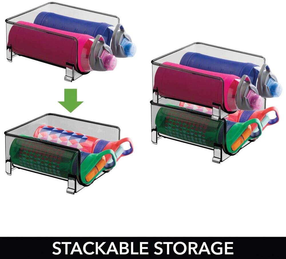 mDesign 주방 조리대, 테이블, 식료품 저장실, 냉장고 용 플라스틱 독립형 물병 보관함-물병, 팝 / 소다, 와인, 맥주-쌓을 수있는, 각 2 병, 4 팩-스모크 그레이