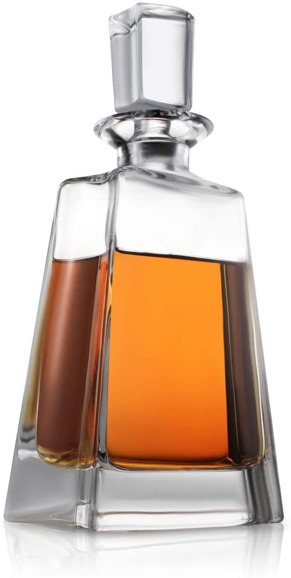 Luna Whisky Decanter – 23 oz Crystal Modern Decanter – 스몰 퍼가있는 소형 주류 디캔터 – 위스키, 버번, 브랜디, 주류 및 럼용 부스 디캔터 – 스카치 바 컨테이너