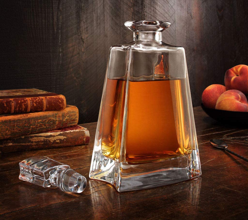 Luna Whisky Decanter – 23 oz Crystal Modern Decanter – 스몰 퍼가있는 소형 주류 디캔터 – 위스키, 버번, 브랜디, 주류 및 럼용 부스 디캔터 – 스카치 바 컨테이너