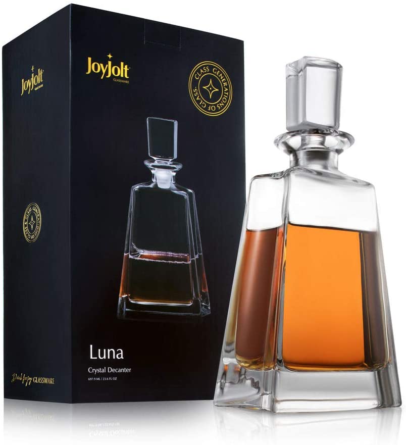 Luna Whisky Decanter – 23 oz Crystal Modern Decanter – 스몰 퍼가있는 소형 주류 디캔터 – 위스키, 버번, 브랜디, 주류 및 럼용 부스 디캔터 – 스카치 바 컨테이너