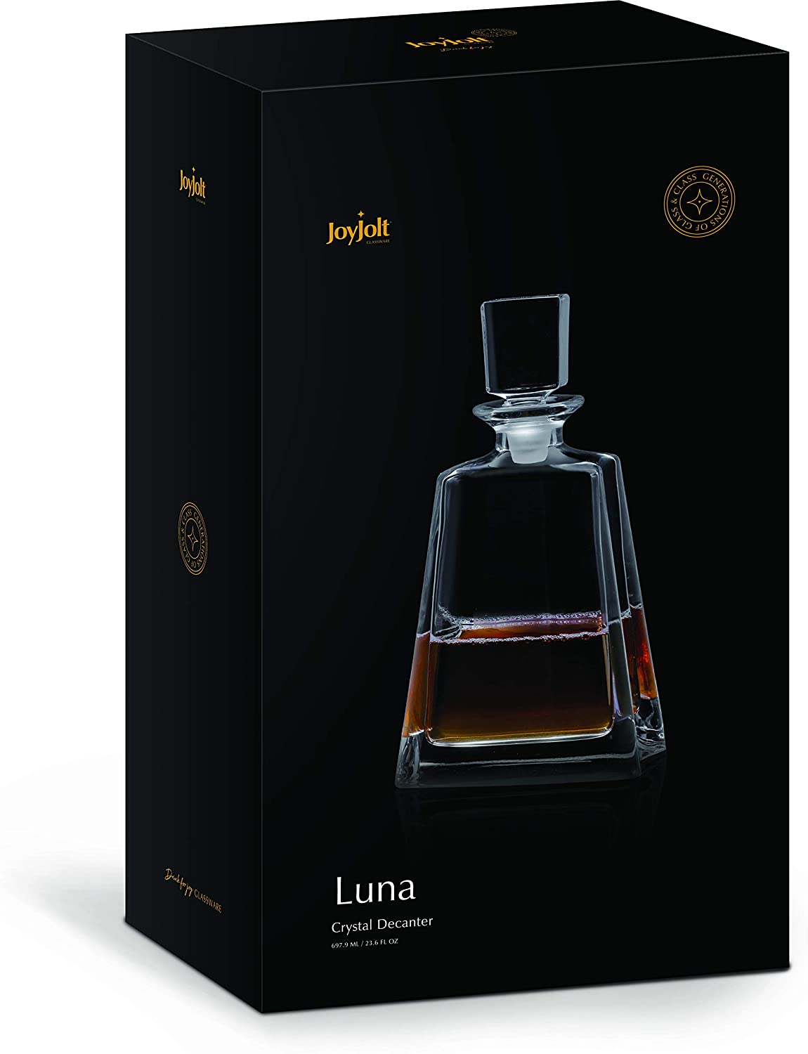 Luna Whisky Decanter – 23 oz Crystal Modern Decanter – 스몰 퍼가있는 소형 주류 디캔터 – 위스키, 버번, 브랜디, 주류 및 럼용 부스 디캔터 – 스카치 바 컨테이너