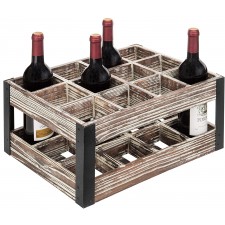 MyGift Rustic Metal & Wood Crate 12 병 테이블 탑 와인 랙