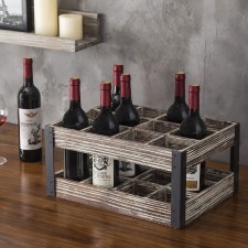 MyGift Rustic Metal & Wood Crate 12 병 테이블 탑 와인 랙