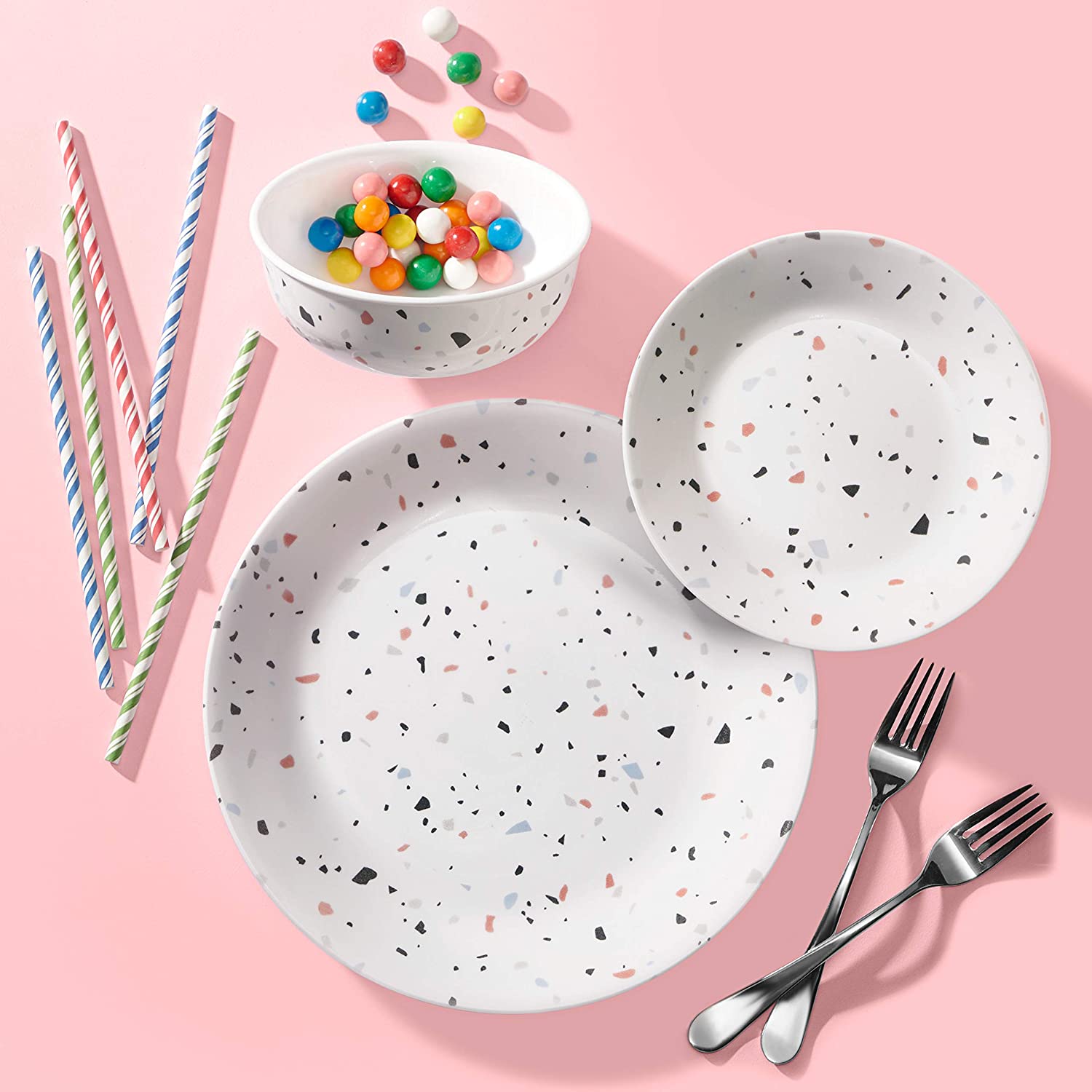 6 개용 Corelle 18- 피스 서비스, 칩 방지 식탁 세트, Terrazzo Rosa