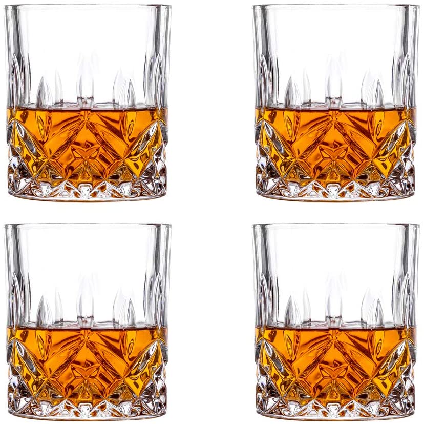 Amlong Crystal Lead Free Double Old Fashioned Crystal Whisky Glass-클래식 한 스타일리시 한 디자인 – 스카치, 버번, 코냑 및 칵테일 잔에 적합, 9 온스, 선물 상자 포함 4 개 세트