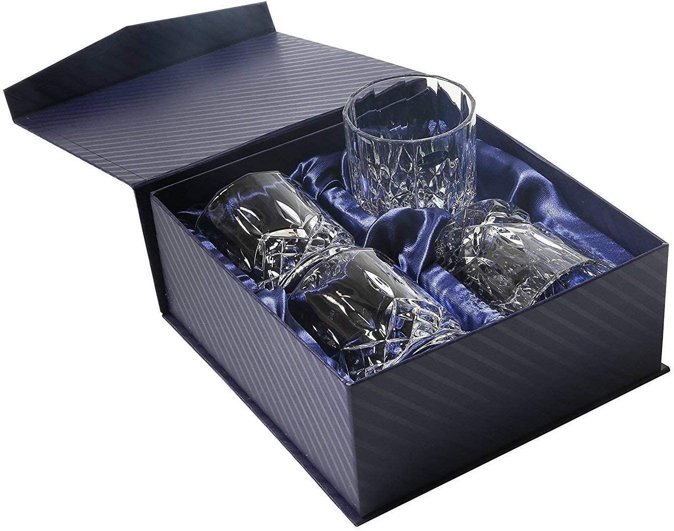 Amlong Crystal Lead Free Double Old Fashioned Crystal Whisky Glass-클래식 한 스타일리시 한 디자인 – 스카치, 버번, 코냑 및 칵테일 잔에 적합, 9 온스, 선물 상자 포함 4 개 세트